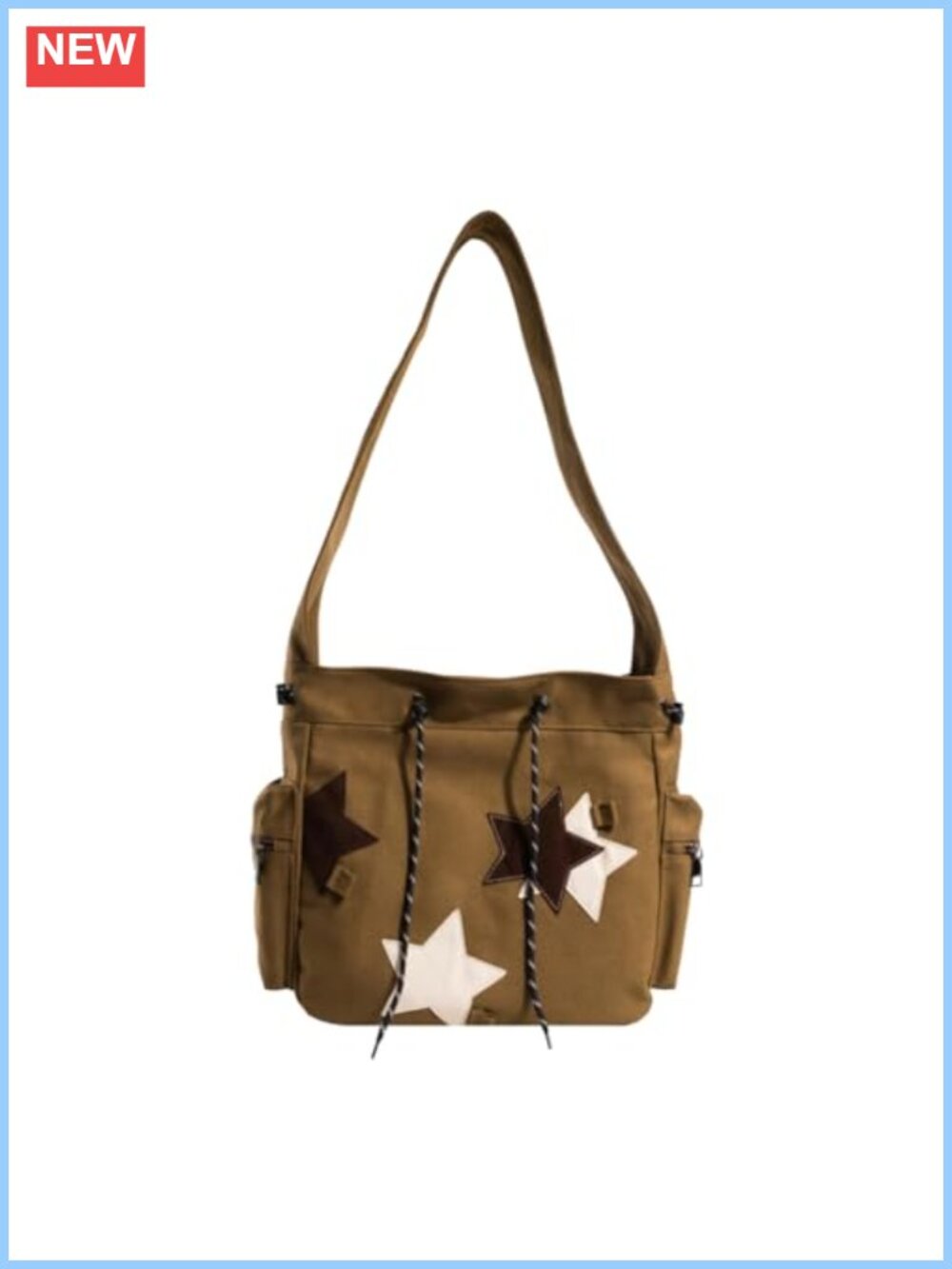 Y2K Star Canvas Messenger Bag Crossbody Tote Adjustable Strap Women